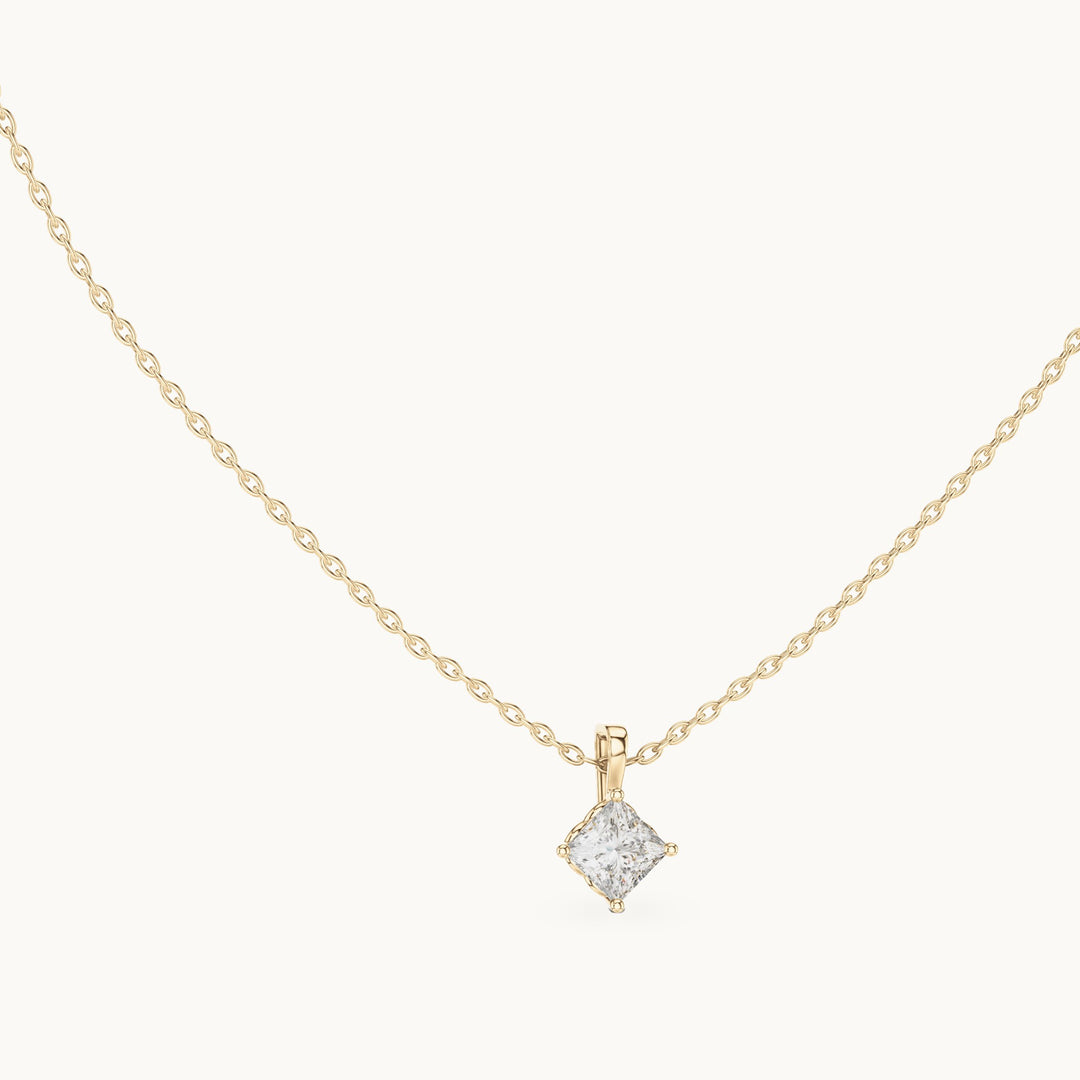 Princess-cut lab-grown diamond solitaire pendant in yellow gold, 0.75 CT TW, view 1