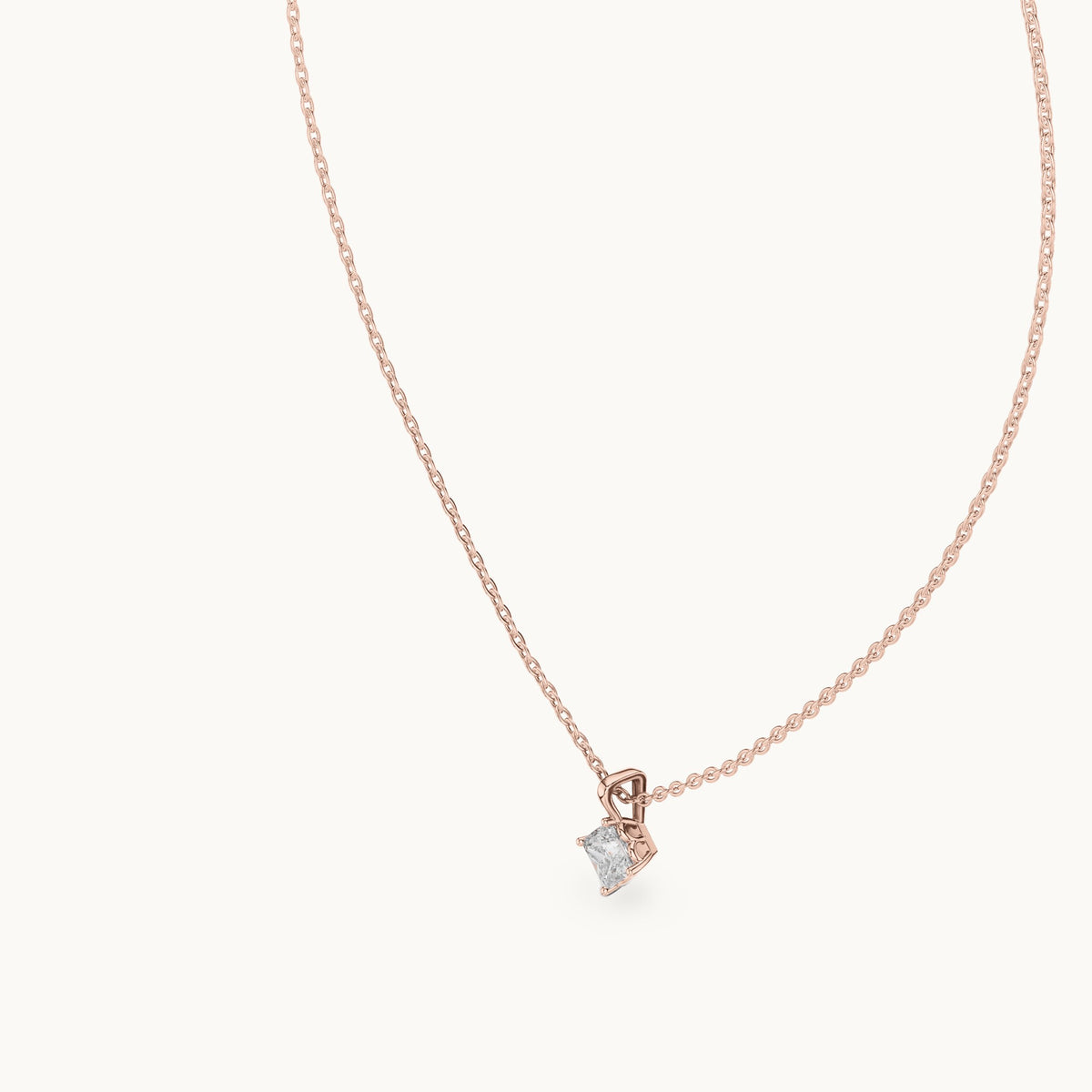 Princess-cut lab-grown diamond kite-set solitaire drop pendant in rose gold, 0.50 CT TW, view 2