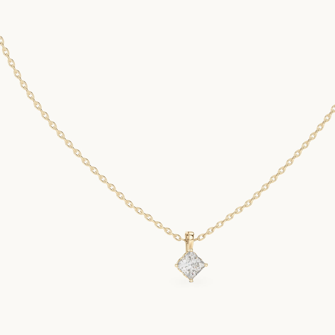 Princess-cut lab-grown diamond kite-set solitaire drop pendant in yellow gold, 0.50 CT TW, view 1
