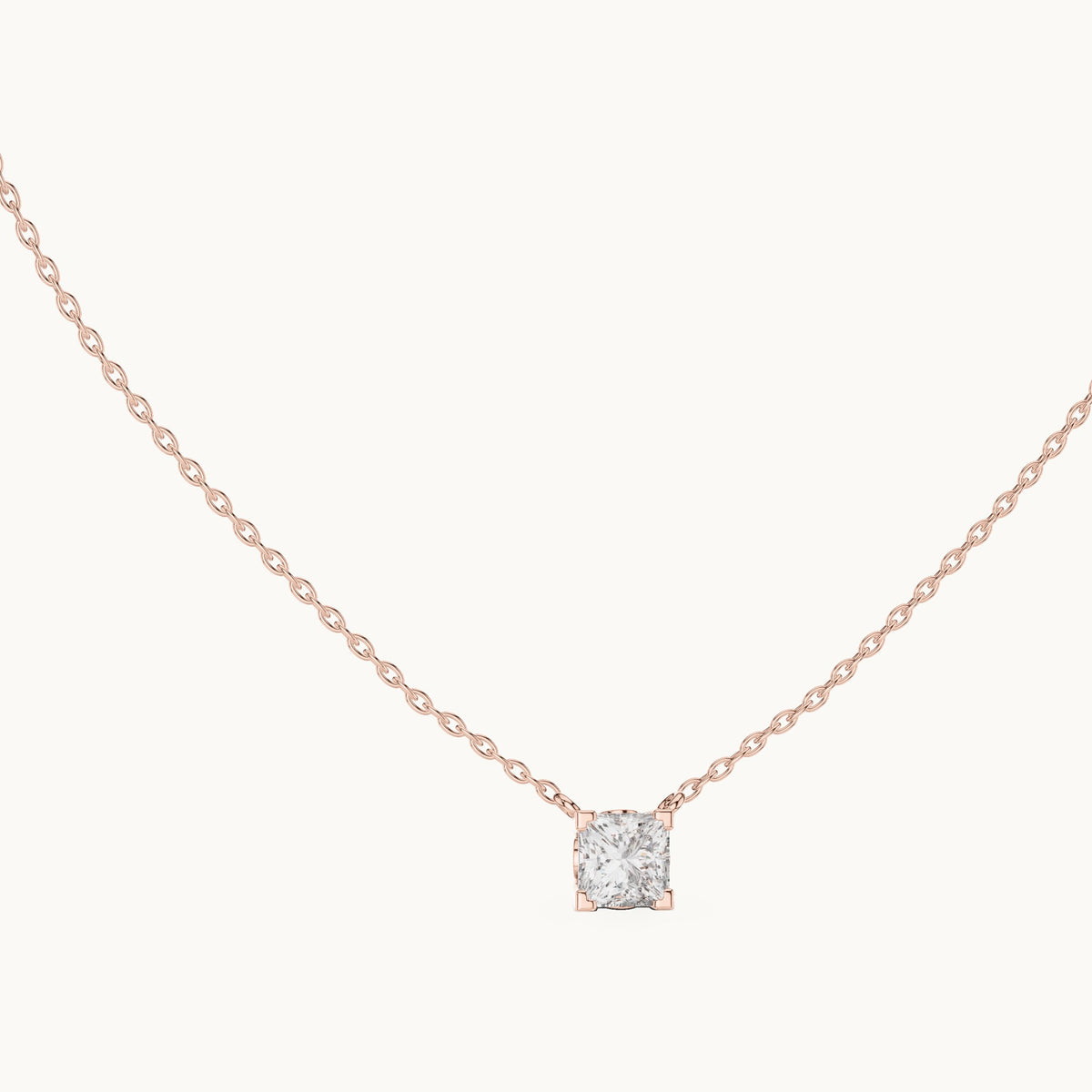Princess-cut lab-grown diamond floating solitaire pendant in rose gold, 1.00 CT TW, view 1