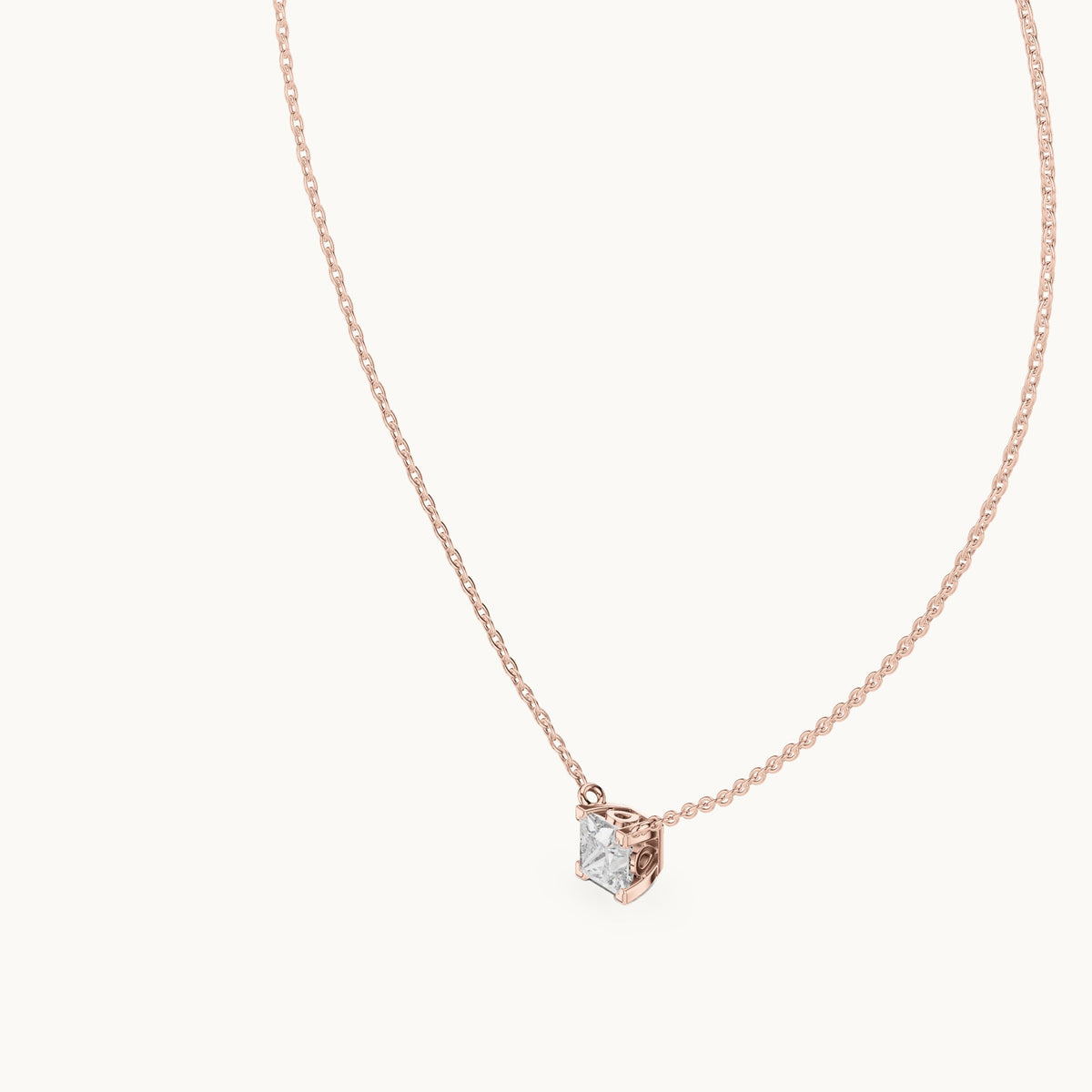 Princess-cut lab-grown diamond floating solitaire pendant in rose gold, 1.00 CT TW, view 2