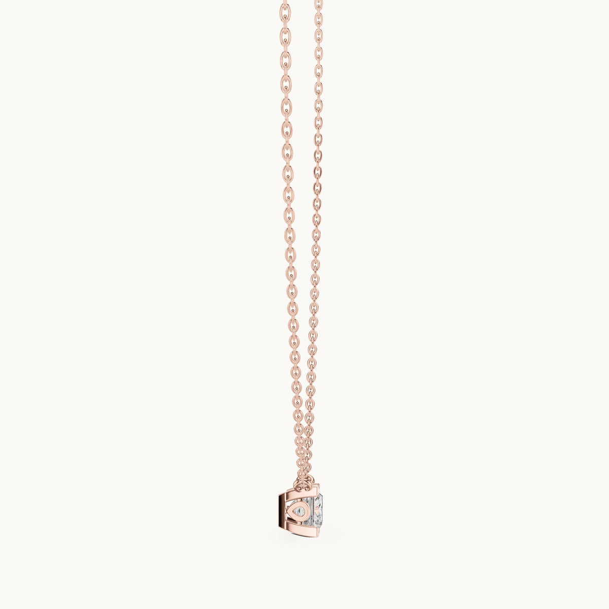 Princess-cut lab-grown diamond floating solitaire pendant in rose gold, 1.00 CT TW, view 3
