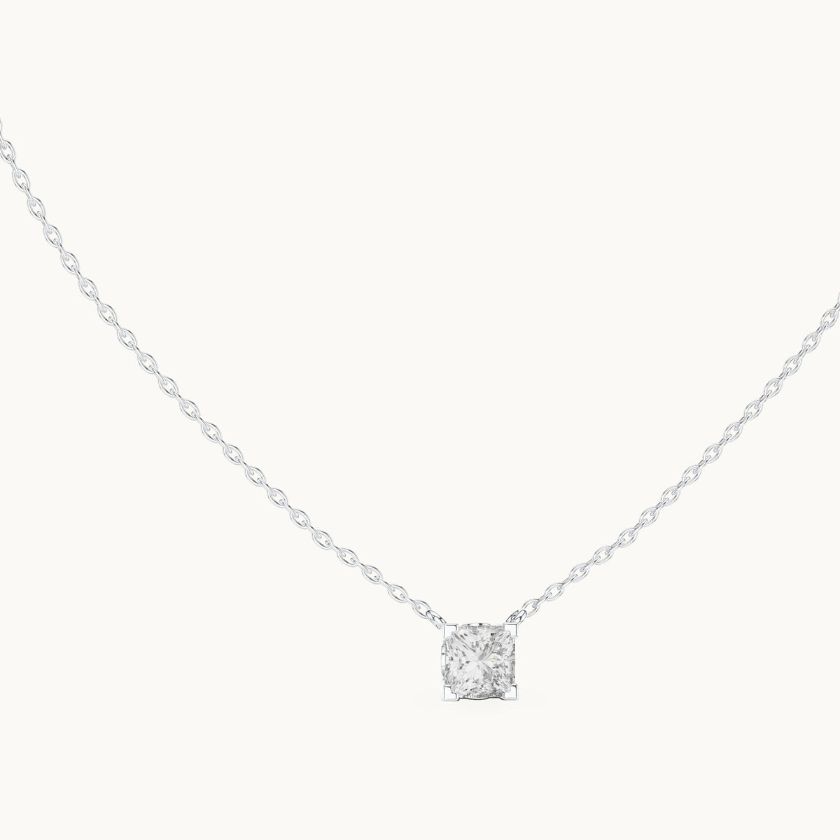 Princess-cut lab-grown diamond floating solitaire pendant in white gold, 1.00 CT TW, view 1