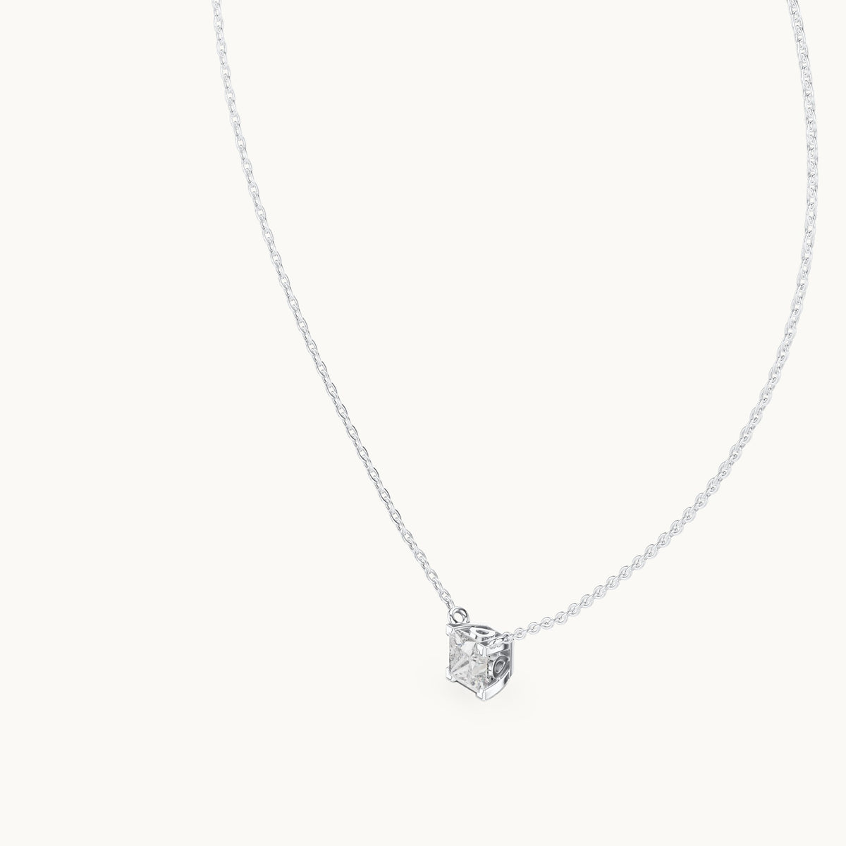 Princess-cut lab-grown diamond floating solitaire pendant in white gold, 1.00 CT TW, view 2