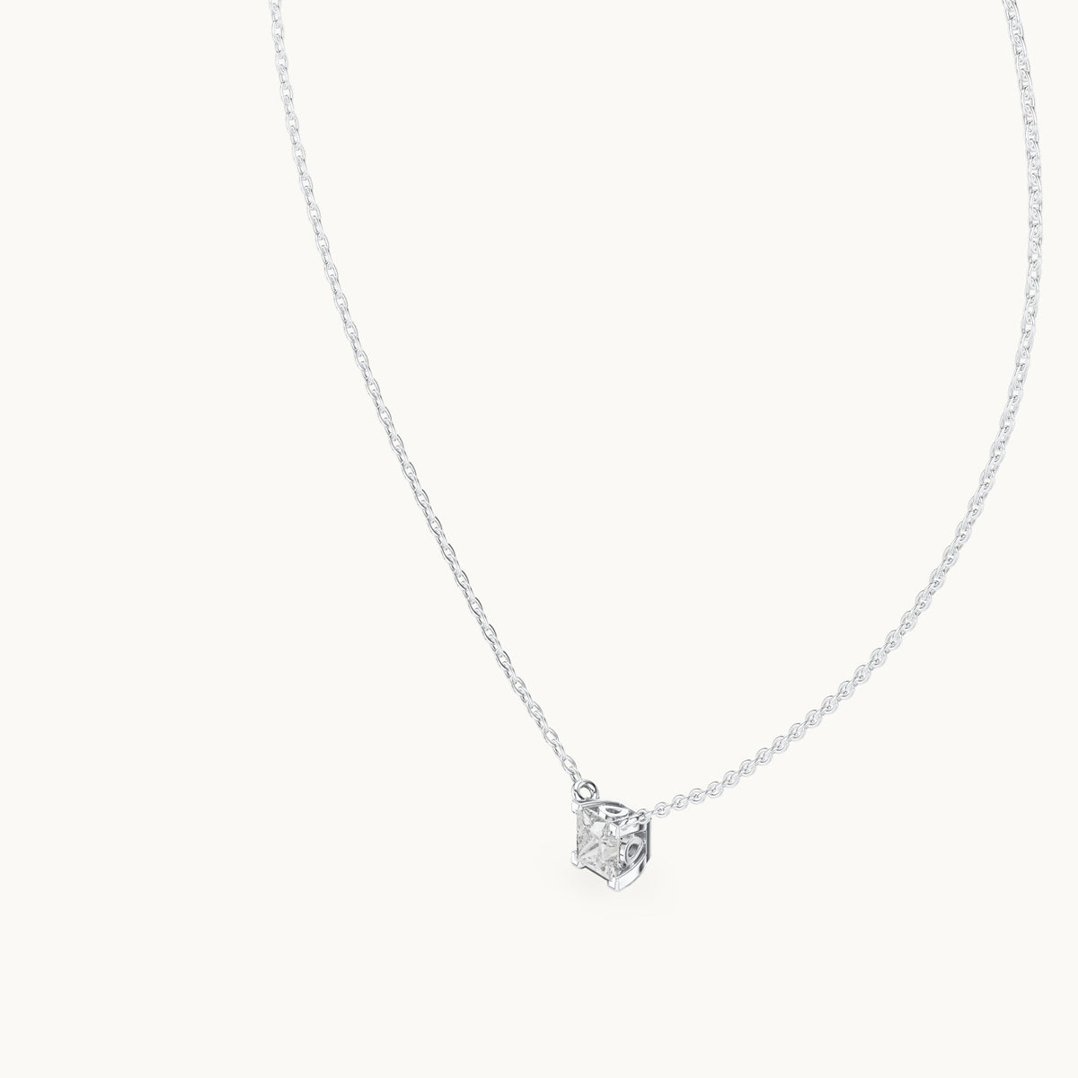 Princess-cut lab-grown diamond side-loop solitaire pendant in white gold, 0.75 CT TW, view 2