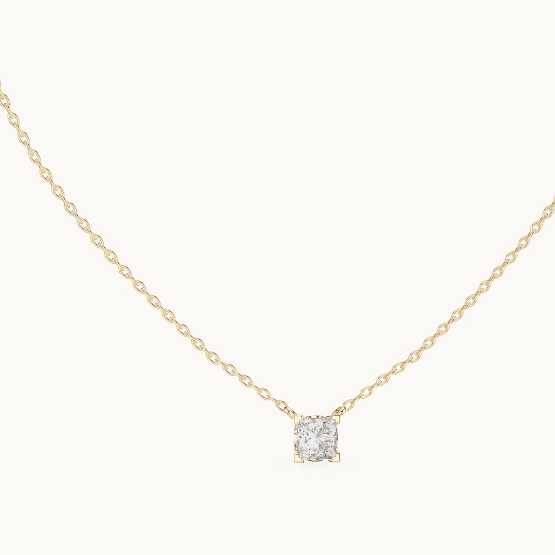 Princess-cut lab-grown diamond side-loop solitaire pendant in yellow gold, 0.75 CT TW, view 1
