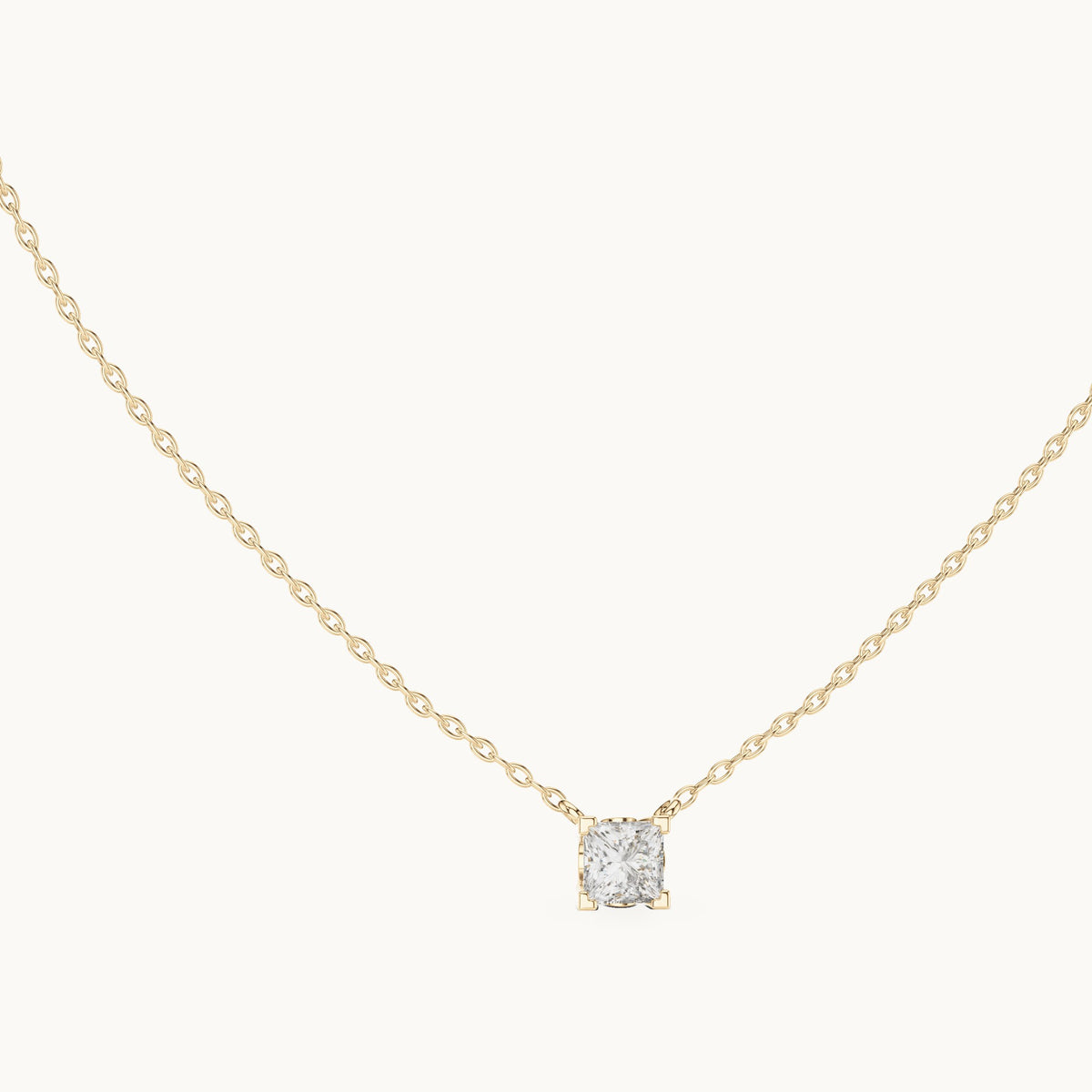 Princess-cut lab-grown diamond side-loop solitaire pendant in yellow gold, 0.75 CT TW, view 1