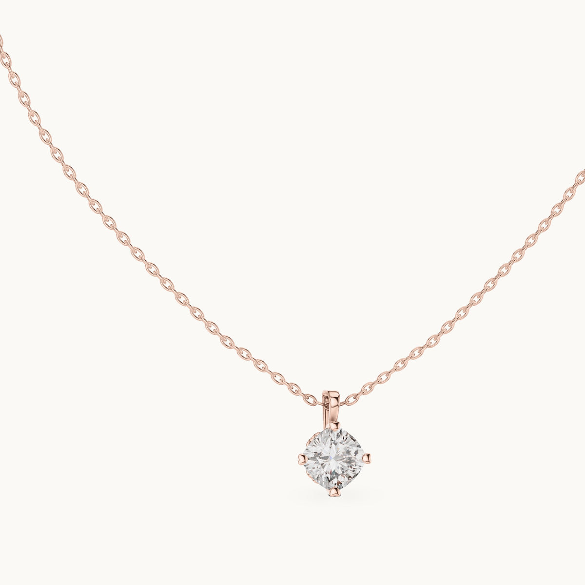 Cushion-cut lab-grown diamond solitaire pendant in rose gold, 1.00 CT TW, view 1