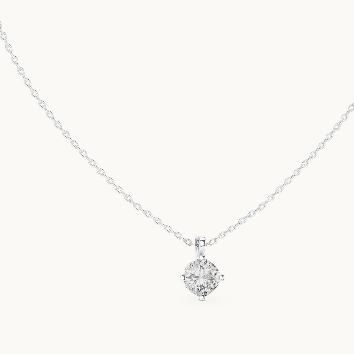 Cushion-cut lab-grown diamond solitaire pendant in white gold, 1.00 CT TW, view 1