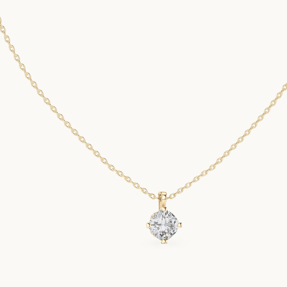 Cushion-cut lab-grown diamond solitaire pendant in yellow gold, 1.00 CT TW, view 1