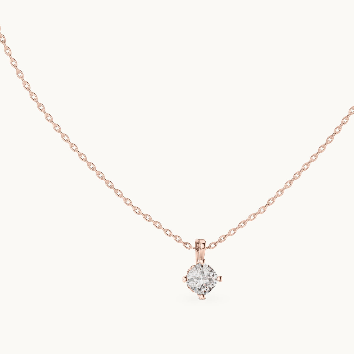 Cushion-cut lab-grown diamond solitaire drop pendant in rose gold, 0.75 CT TW, view 1