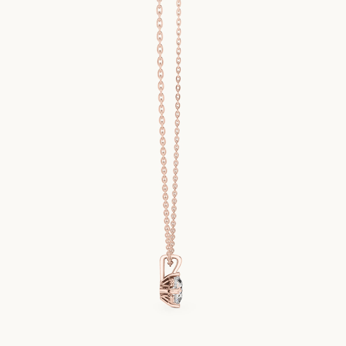 Cushion-cut lab-grown diamond solitaire drop pendant in rose gold, 0.75 CT TW, view 3