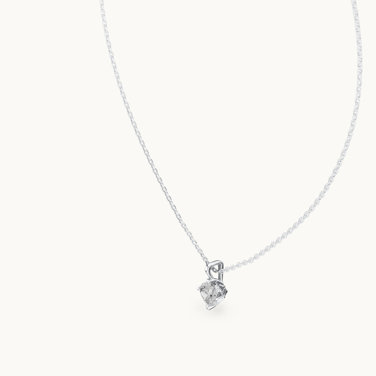 Cushion-cut lab-grown diamond solitaire drop pendant in white gold, 0.75 CT TW, view 2