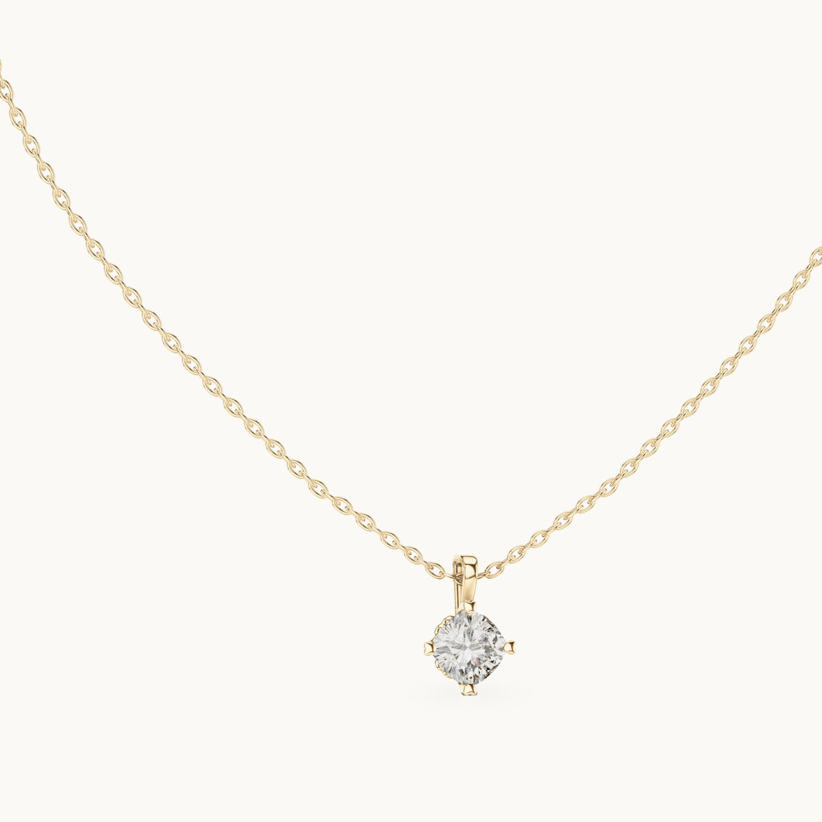Cushion-cut lab-grown diamond solitaire drop pendant in yellow gold, 0.75 CT TW, view 1