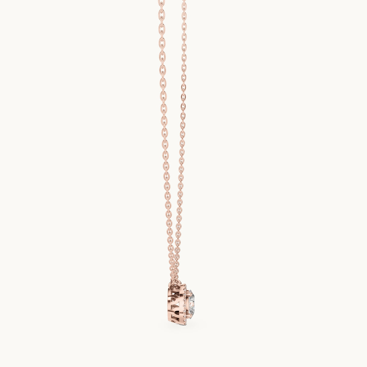 Oval lab-grown diamond halo pendant in rose gold, 0.64 CT TW, view 3