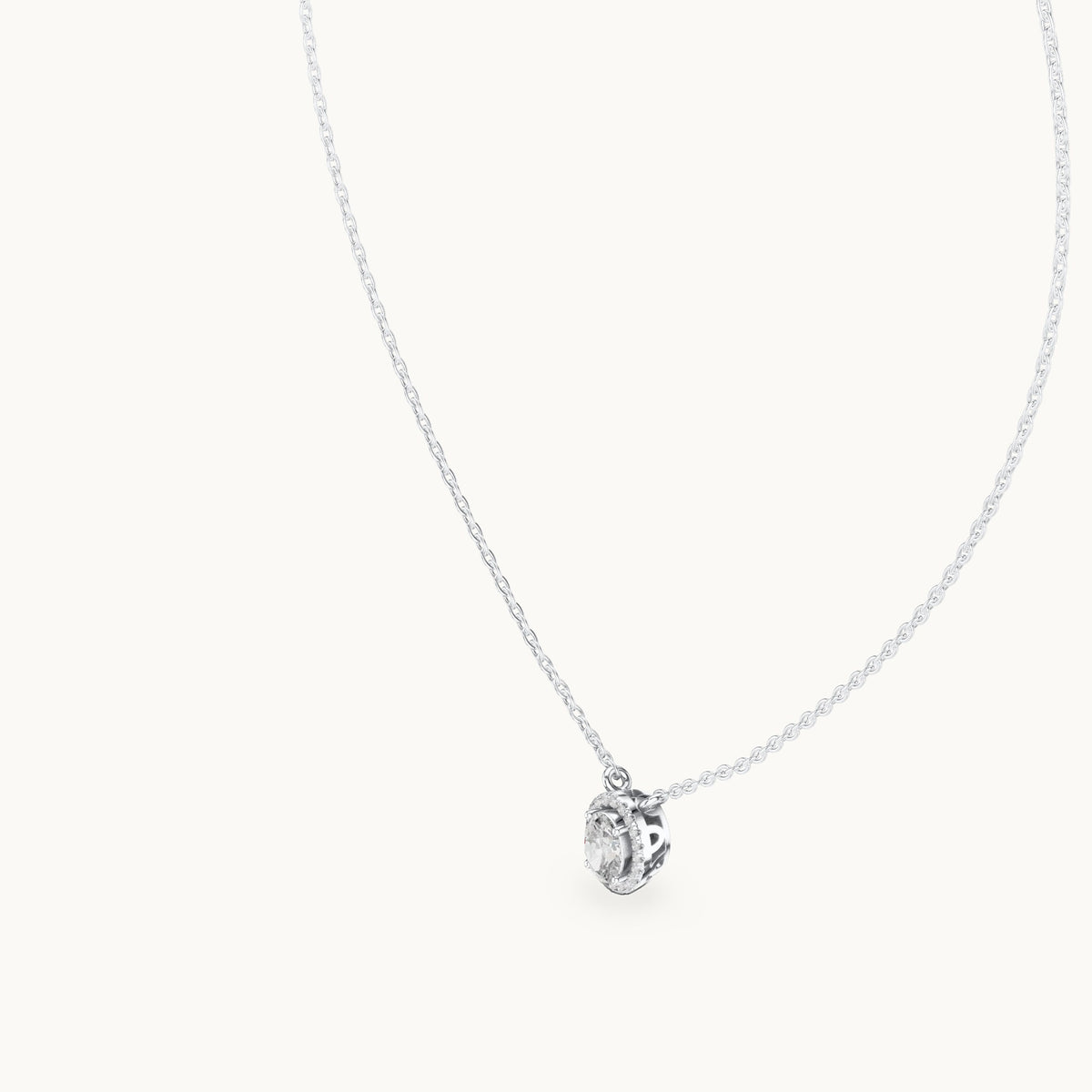 Oval lab-grown diamond halo pendant in white gold, 0.64 CT TW, view 2