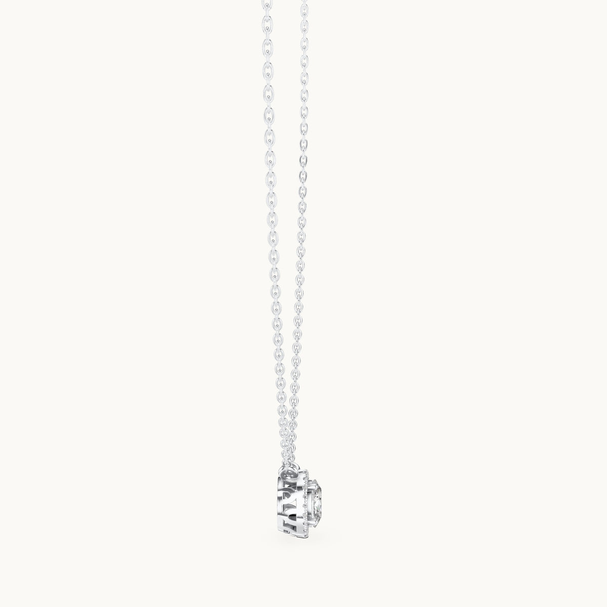 Oval lab-grown diamond halo pendant in white gold, 0.64 CT TW, view 3
