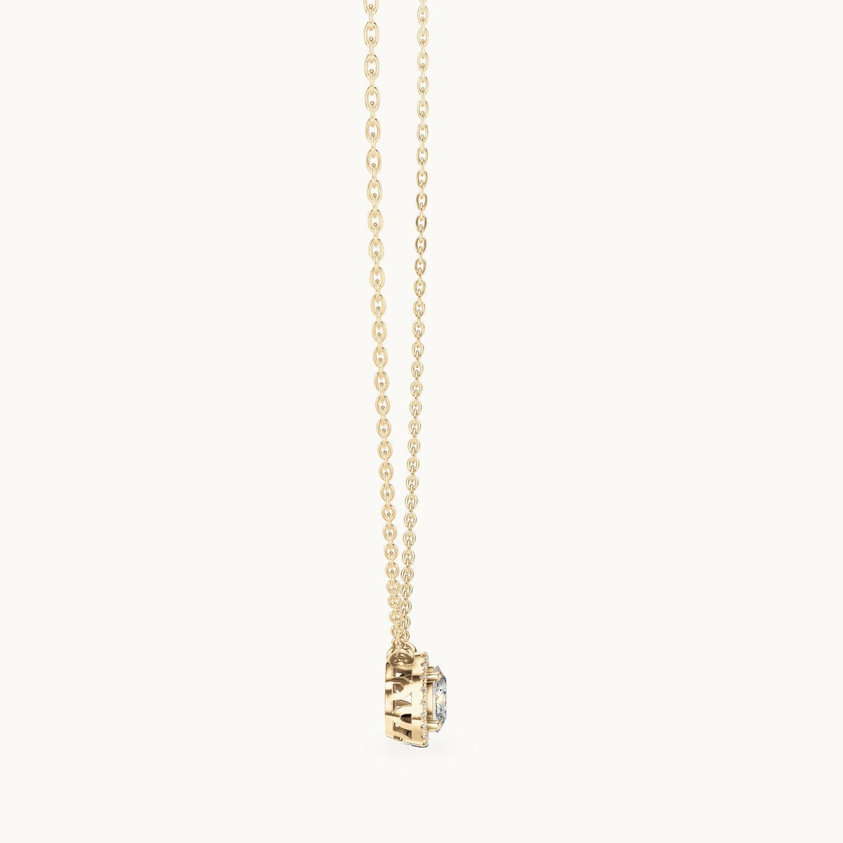 Oval lab-grown diamond halo pendant in yellow gold, 0.64 CT TW, view 3
