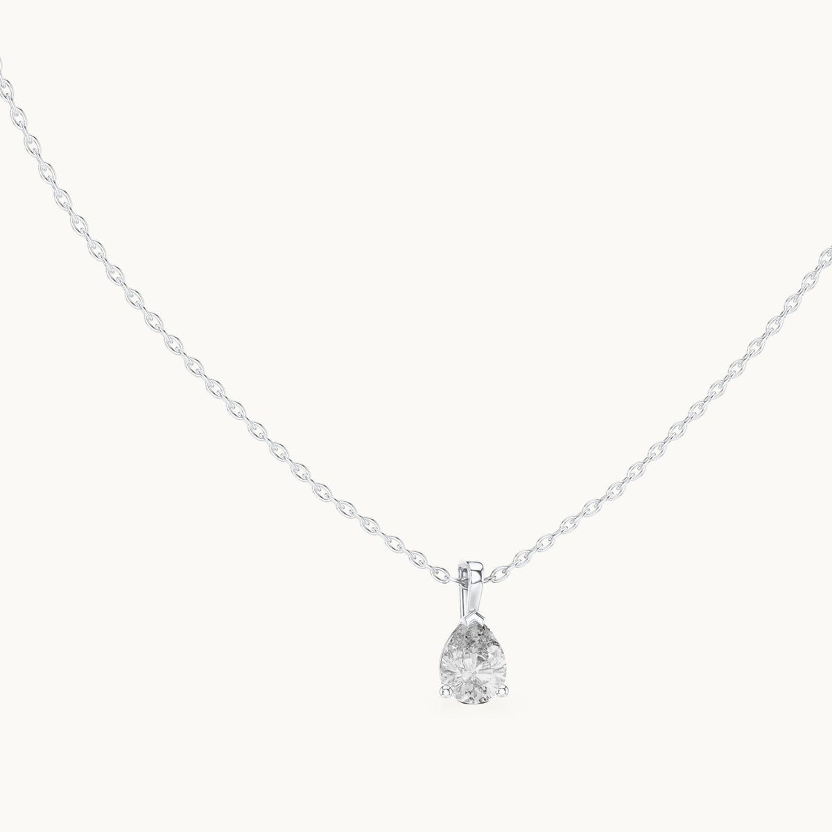 Pear lab-grown diamond solitaire pendant in white gold, 1.00 CT TW, view 1