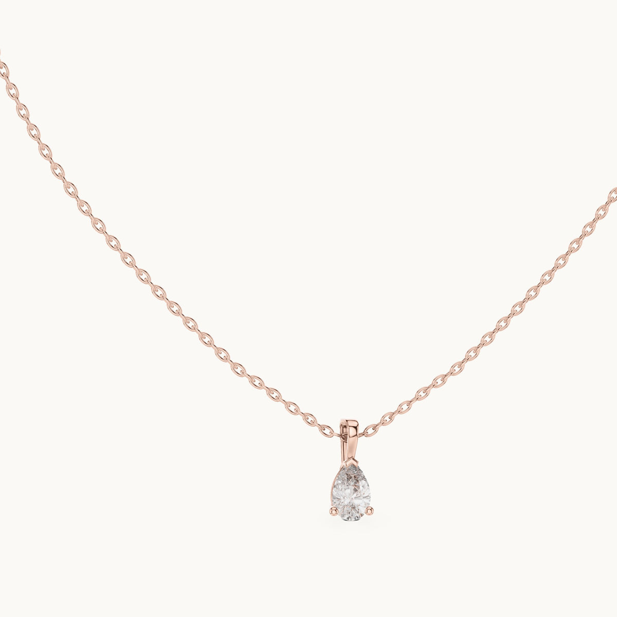 Pear lab-grown diamond solitaire drop pendant in rose gold, 0.75 CT TW, view 1