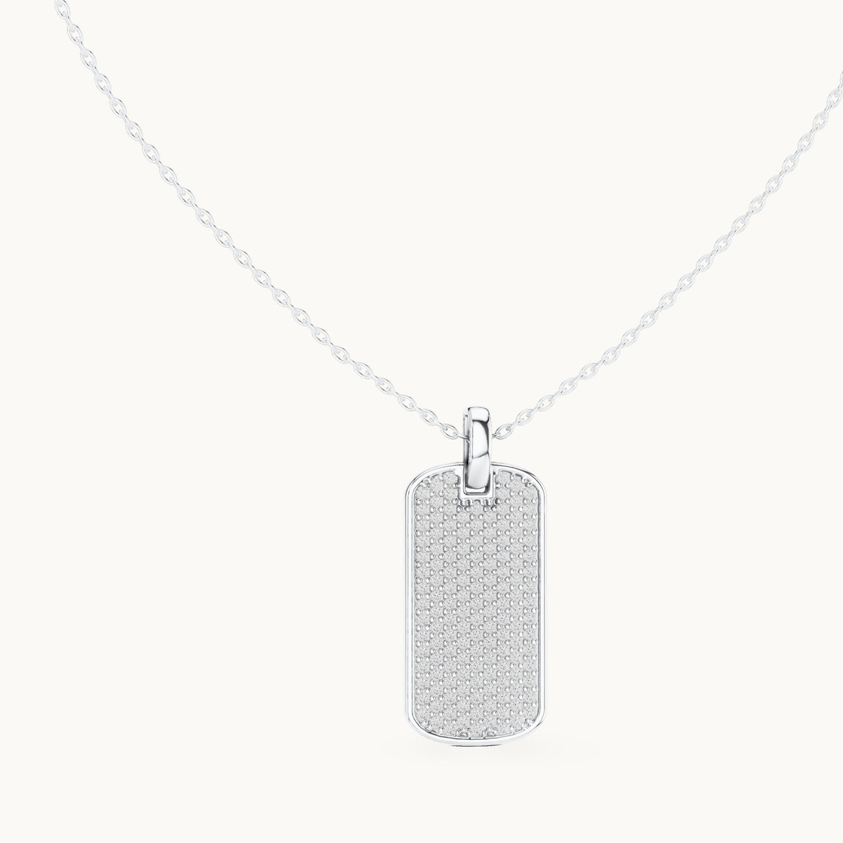 Round lab-grown diamond pave dog tag pendant in white gold, 1.39 CT TW, view 1