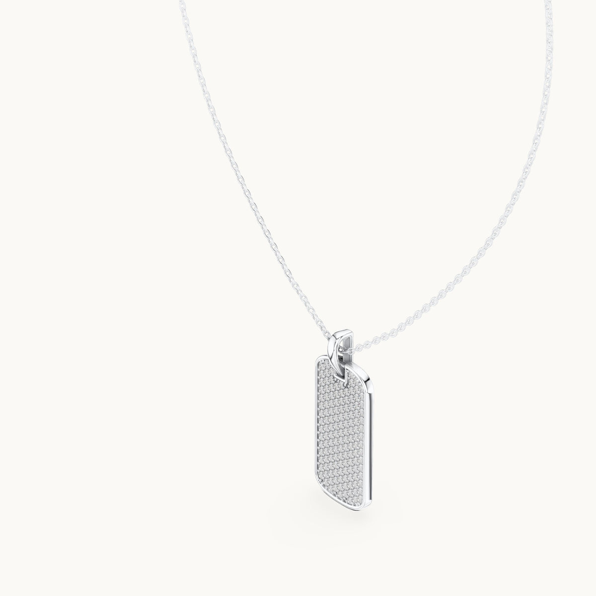 Round lab-grown diamond pave dog tag pendant in white gold, 1.39 CT TW, view 2