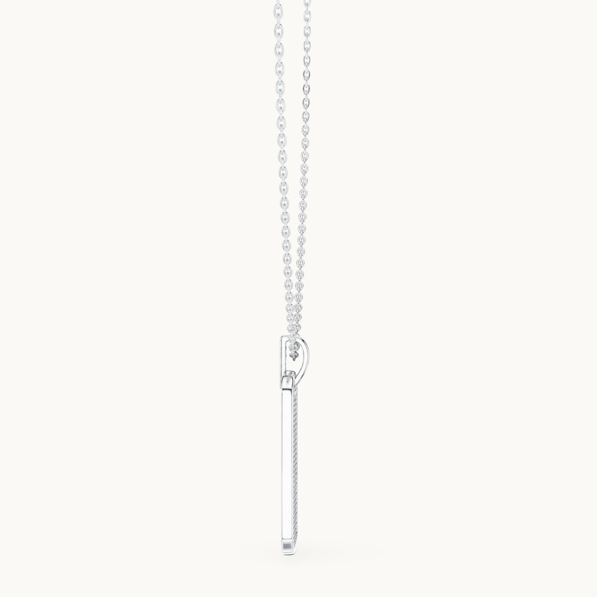 Round lab-grown diamond pave dog tag pendant in white gold, 1.39 CT TW, view 3