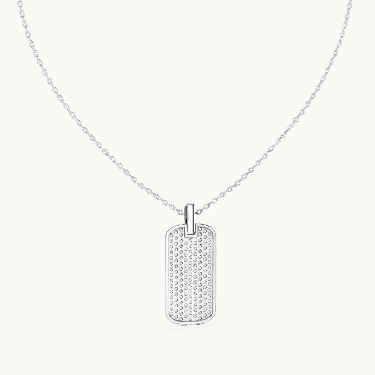 Round lab-grown diamond pave dog tag pendant in white gold, 1.39 CT TW, view 4