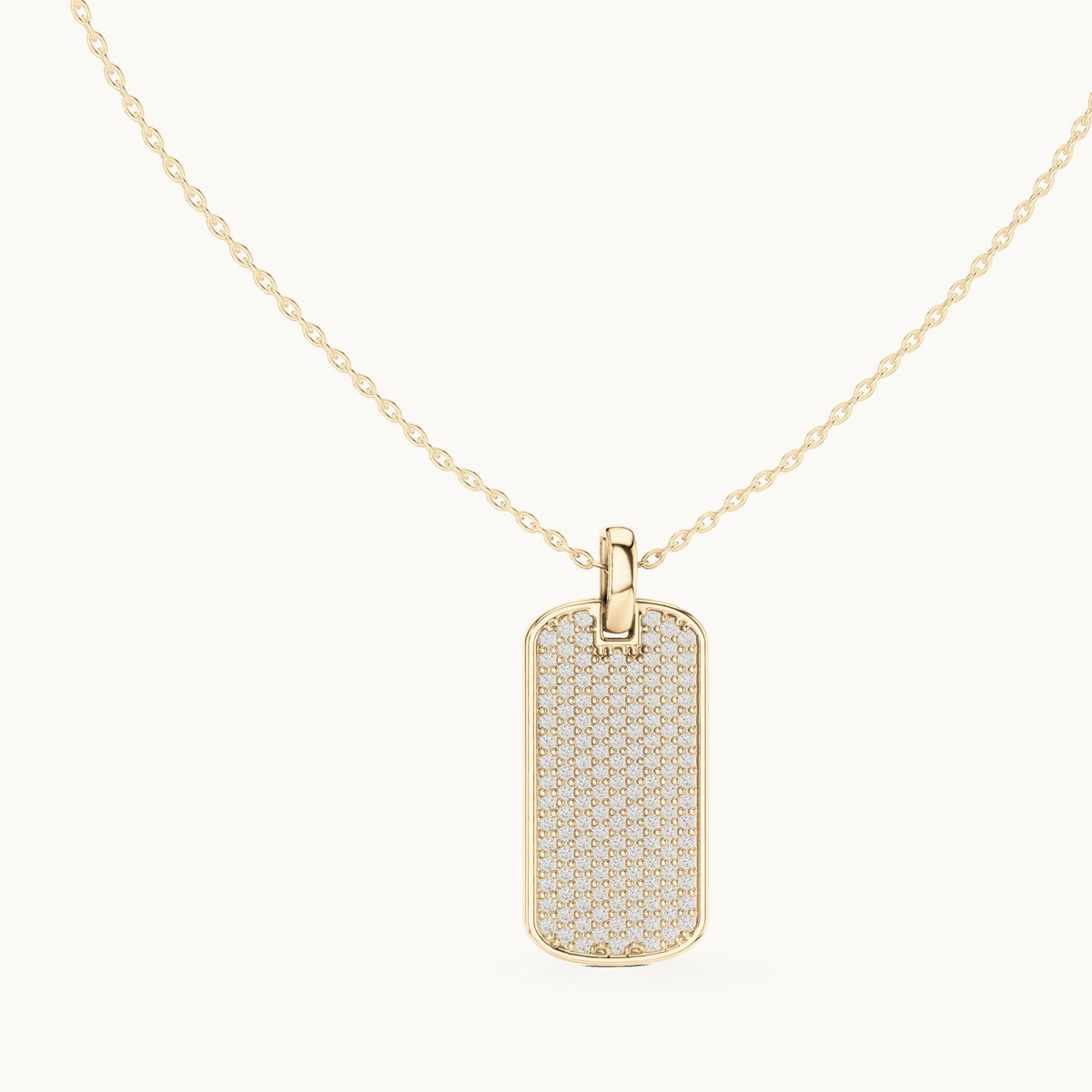 Round lab-grown diamond pave dog tag pendant in yellow gold, 1.39 CT TW, view 1