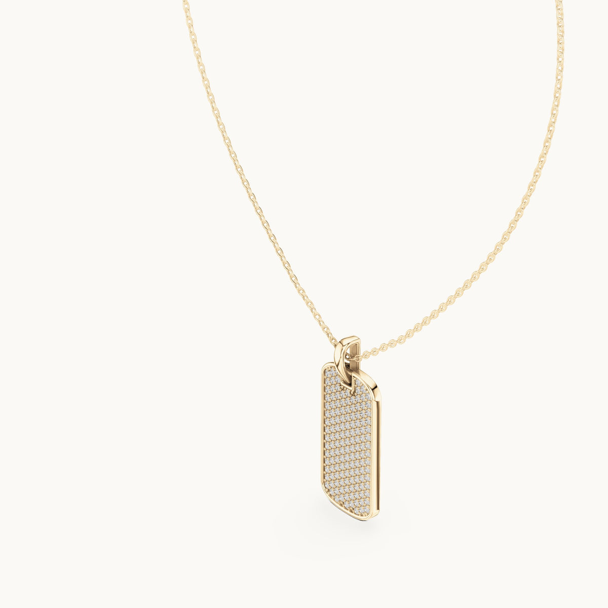 Round lab-grown diamond pave dog tag pendant in yellow gold, 1.39 CT TW, view 2