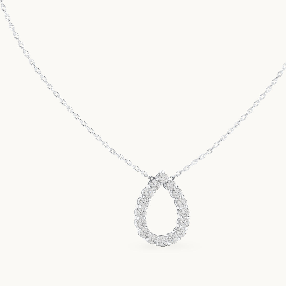 Round lab-grown diamond open teardrop pendant in white gold, 1.04 CT TW, view 1