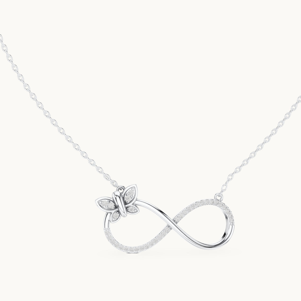 Round lab-grown diamond pave infinity pendant in white gold, 0.252 CT TW, view 1