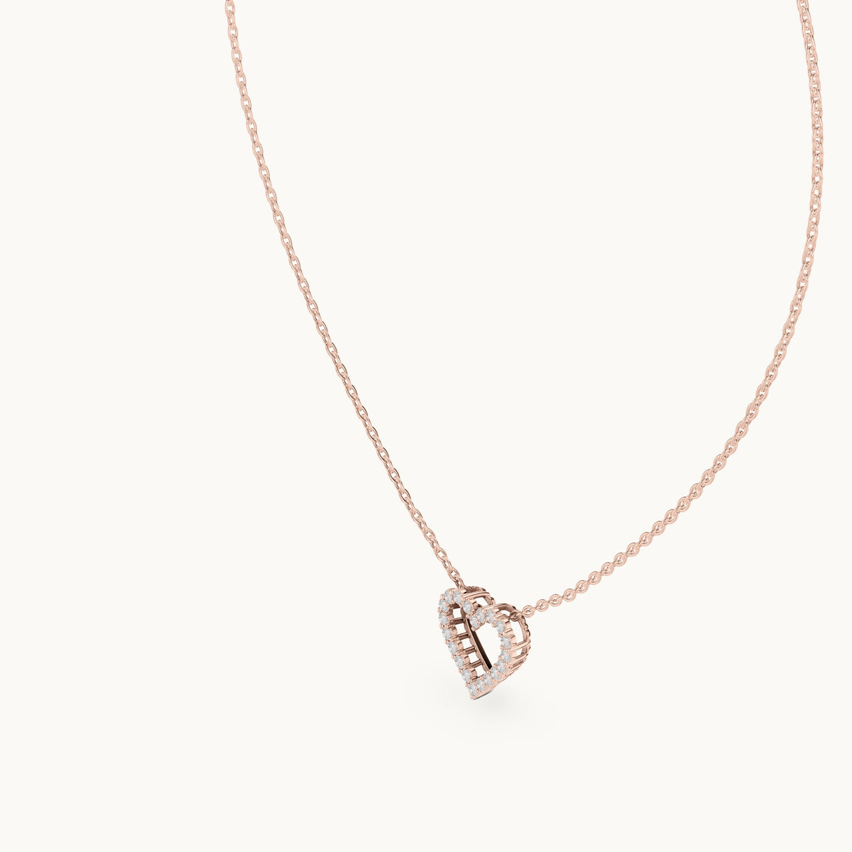 Round lab-grown diamond heart outline station pendant in rose gold, 0.24 CT TW, view 2