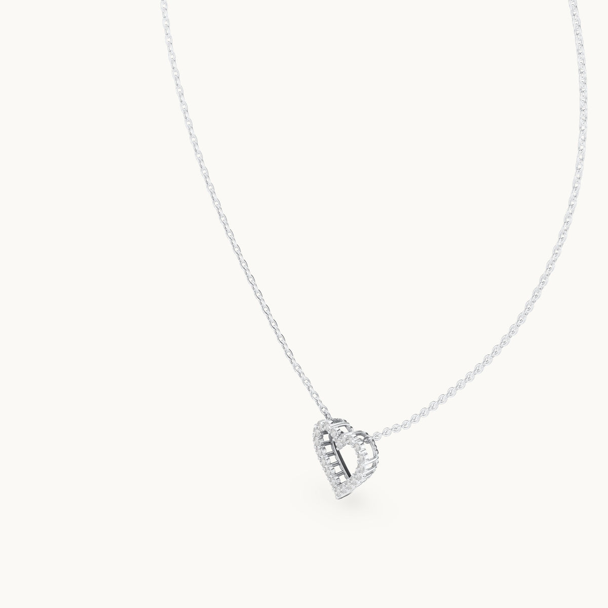 Round lab-grown diamond heart outline station pendant in white gold, 0.24 CT TW, view 2