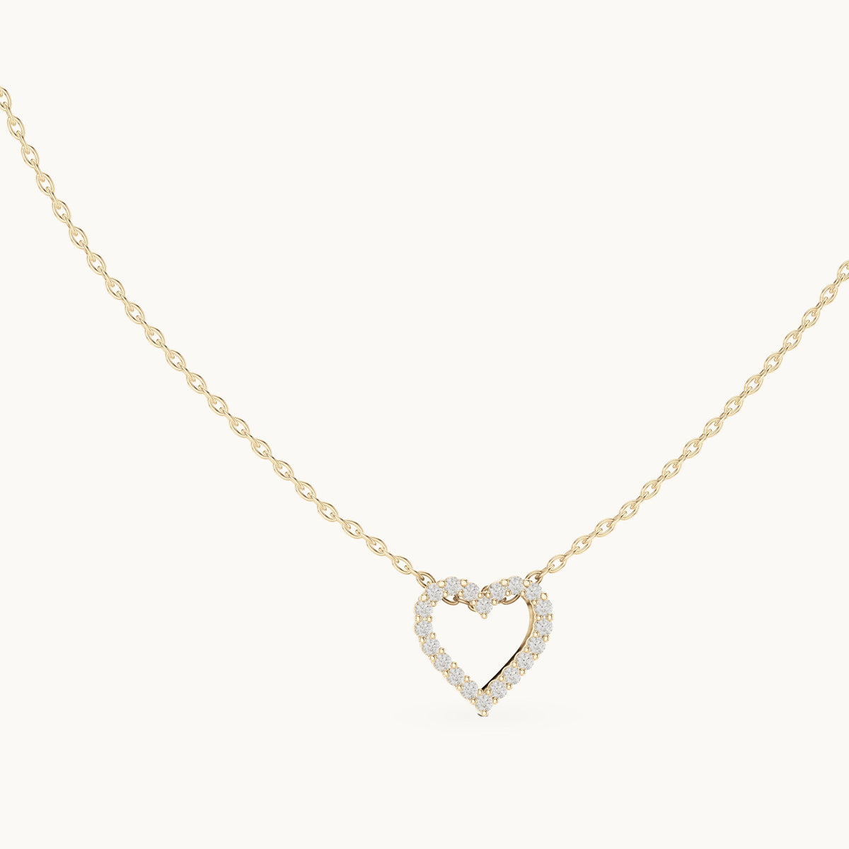 Round lab-grown diamond heart outline station pendant in yellow gold, 0.24 CT TW, view 1