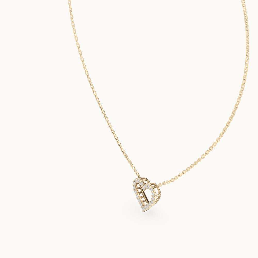 Round lab-grown diamond heart outline station pendant in yellow gold, 0.24 CT TW, view 2