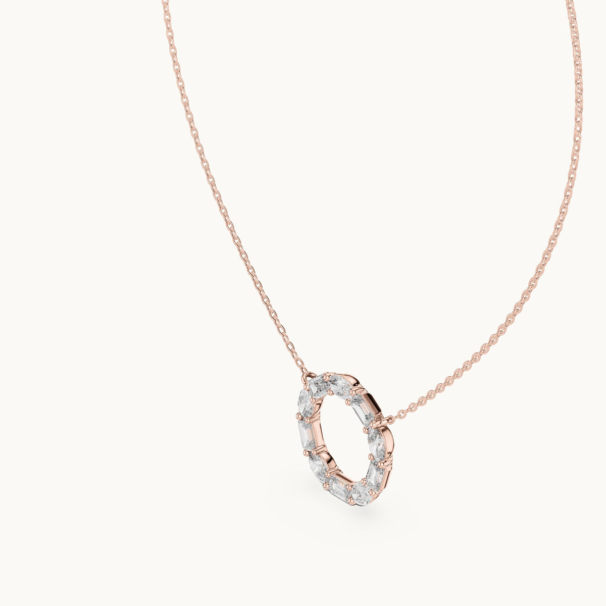 Emerald-cut and oval lab-grown diamond alternating open circle pendant in rose gold, 3.00 CT TW, view 2
