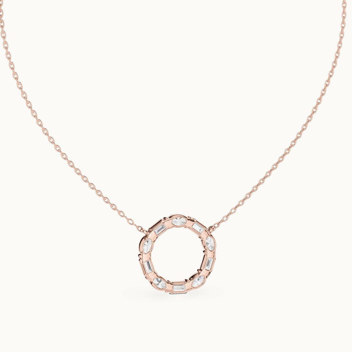 Emerald-cut and oval lab-grown diamond alternating open circle pendant in rose gold, 3.00 CT TW, view 4