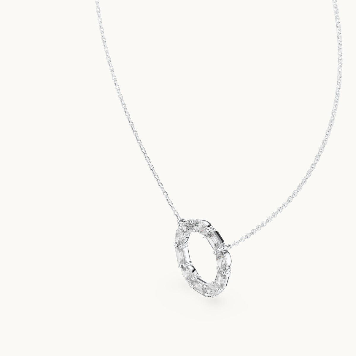 Emerald-cut and oval lab-grown diamond alternating open circle pendant in white gold, 3.00 CT TW, view 2
