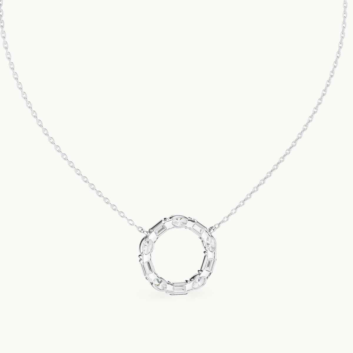 Emerald-cut and oval lab-grown diamond alternating open circle pendant in white gold, 3.00 CT TW, view 4