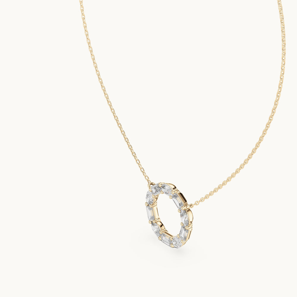 Emerald-cut and oval lab-grown diamond alternating open circle pendant in yellow gold, 3.00 CT TW, view 2