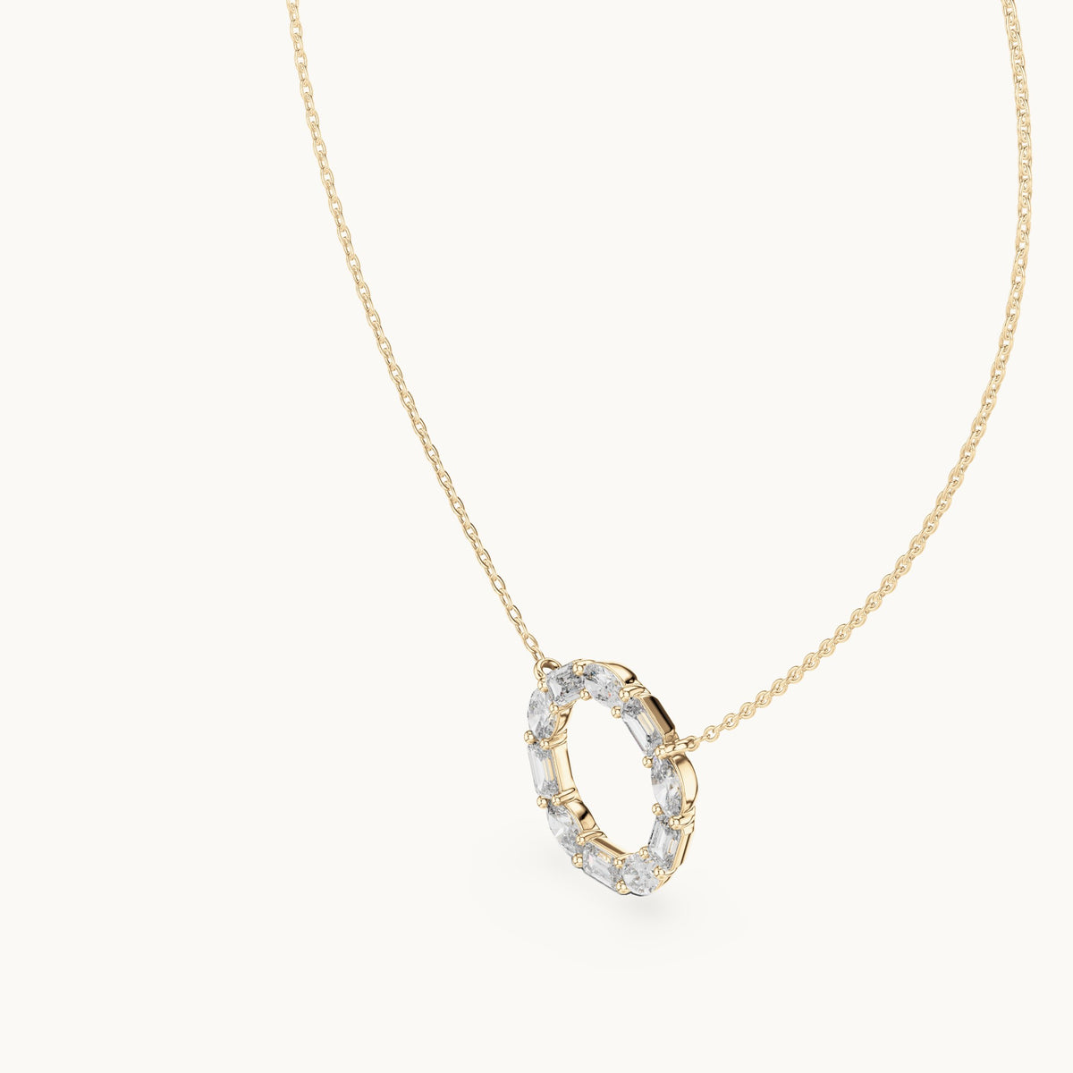 Emerald-cut and oval lab-grown diamond alternating open circle pendant in yellow gold, 3.00 CT TW, view 2