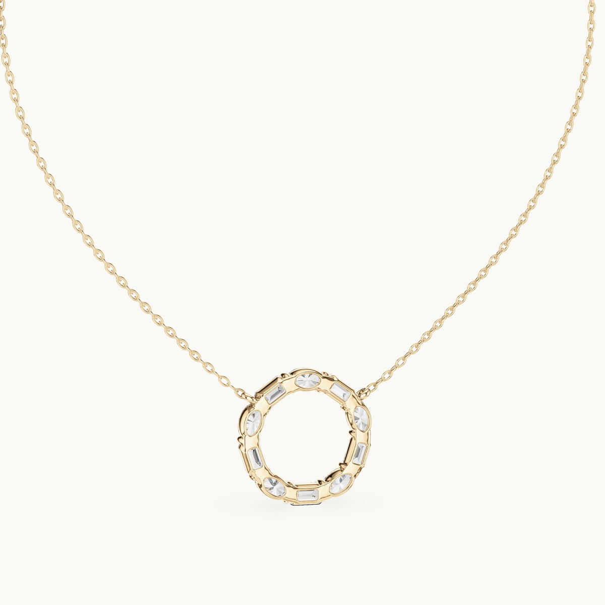 Emerald-cut and oval lab-grown diamond alternating open circle pendant in yellow gold, 3.00 CT TW, view 4