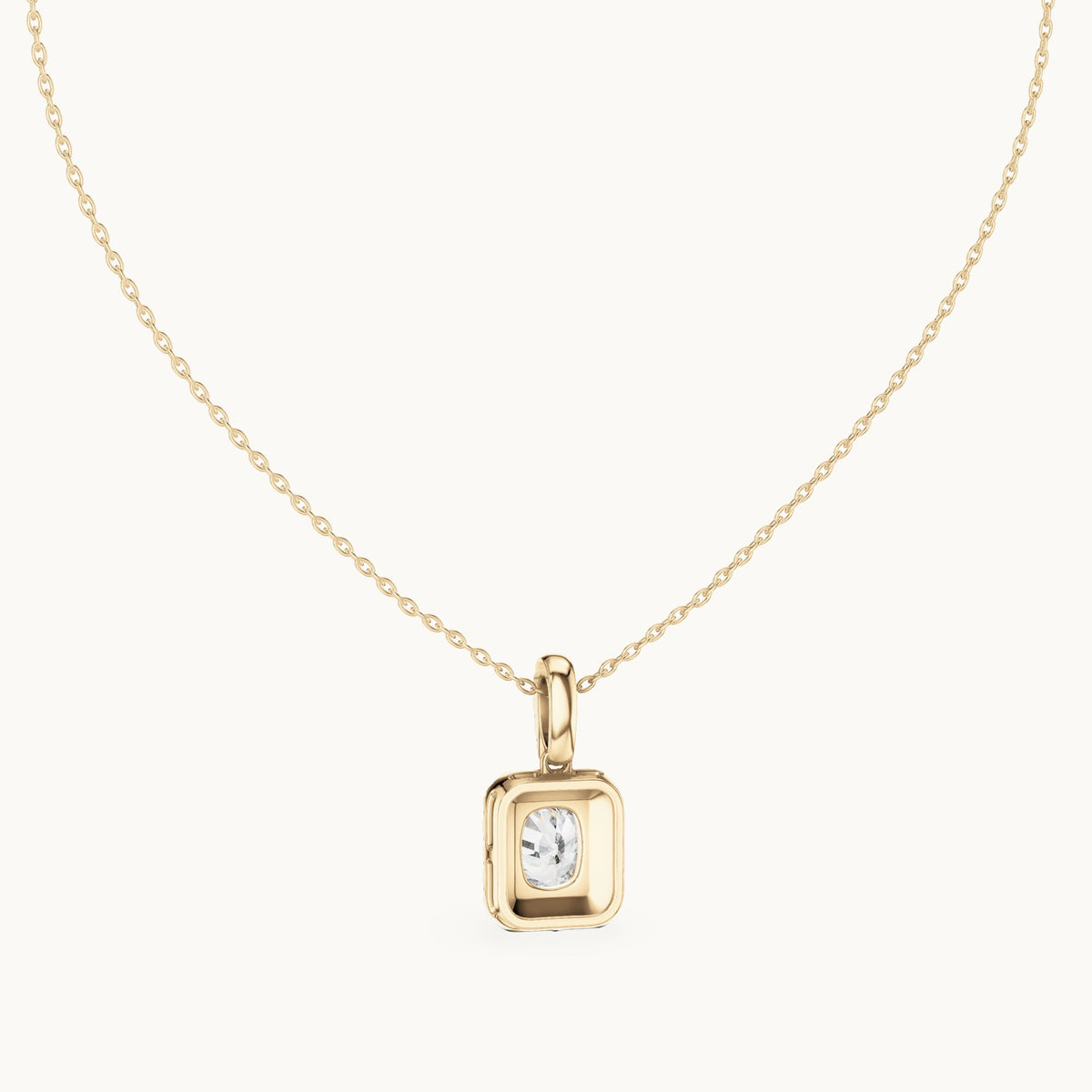 Cushion-cut and round lab-grown diamond halo drop pendant in yellow gold, 3.77 CT TW, view 4