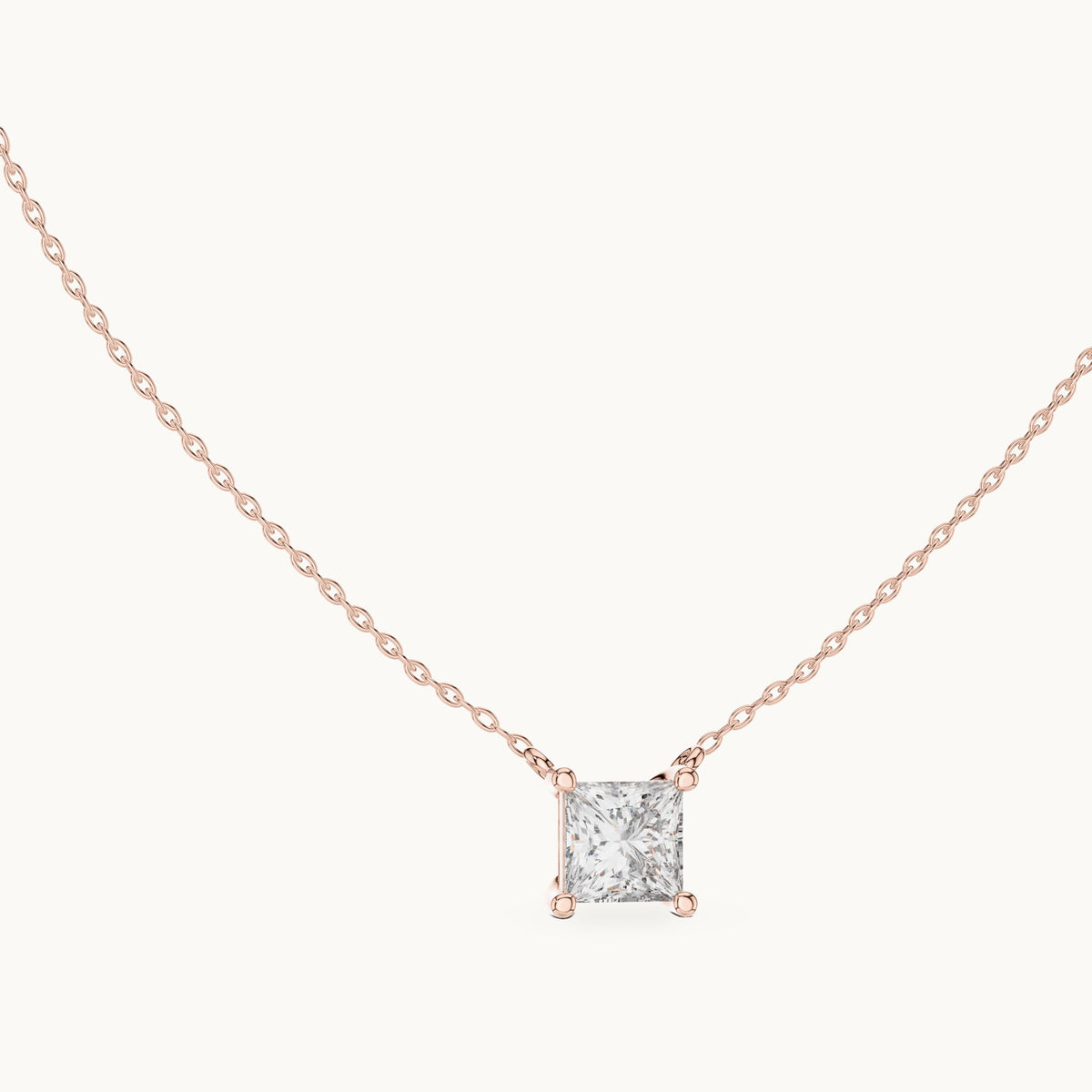 Princess-cut lab-grown diamond side-loop solitaire pendant in rose gold, 2.50 CT TW, view 1