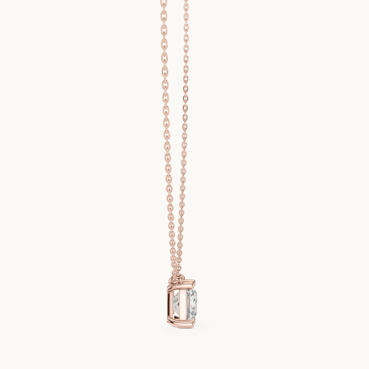 Princess-cut lab-grown diamond side-loop solitaire pendant in rose gold, 2.50 CT TW, view 3