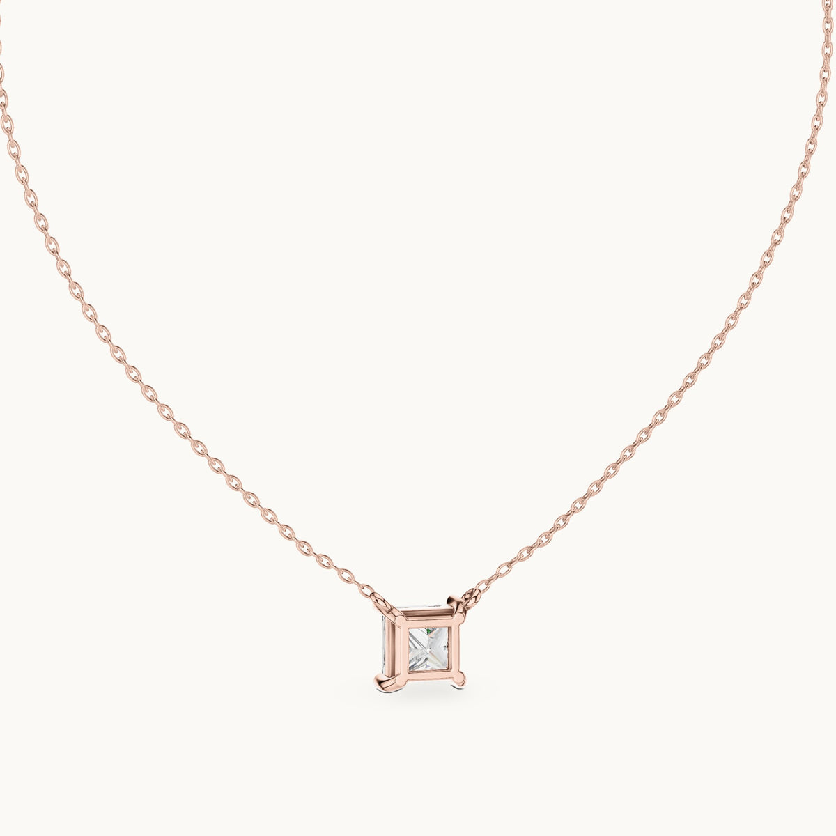 Princess-cut lab-grown diamond side-loop solitaire pendant in rose gold, 2.50 CT TW, view 4