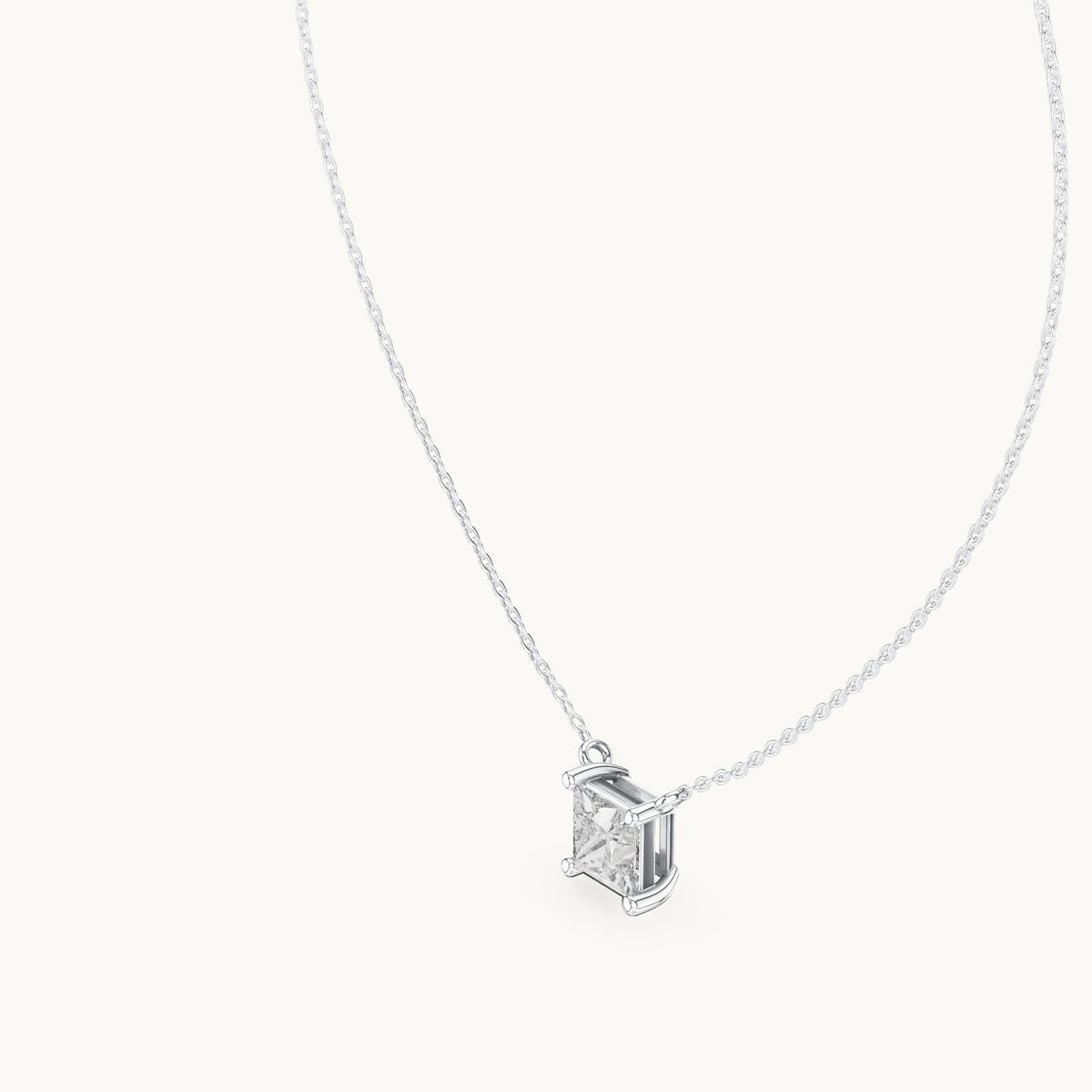 Princess-cut lab-grown diamond side-loop solitaire pendant in white gold, 2.50 CT TW, view 2