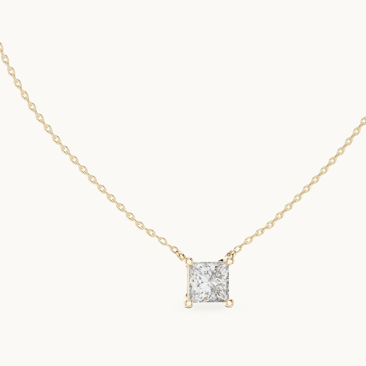Princess-cut lab-grown diamond side-loop solitaire pendant in yellow gold, 2.50 CT TW, view 1