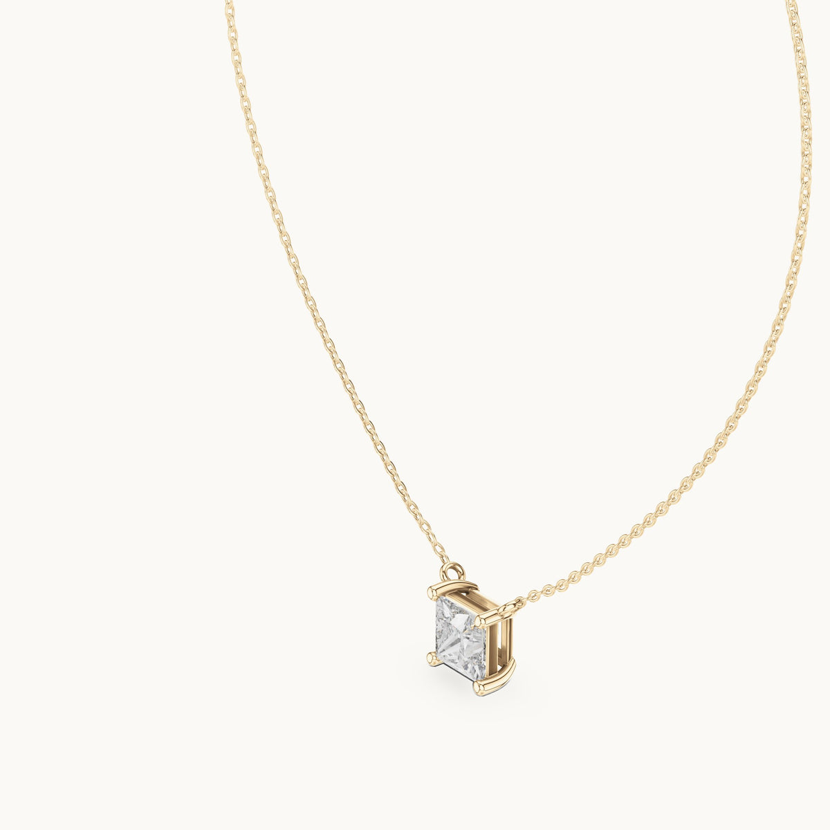 Princess-cut lab-grown diamond side-loop solitaire pendant in yellow gold, 2.50 CT TW, view 2
